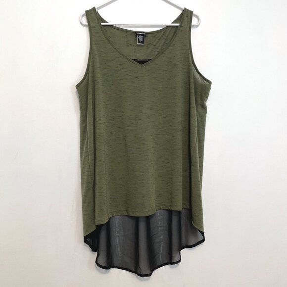 TORRID 1 Plus Size Olive Sleeveless Hi-Low Tank Green Black High Low Mixed Media - Picture 2 of 14